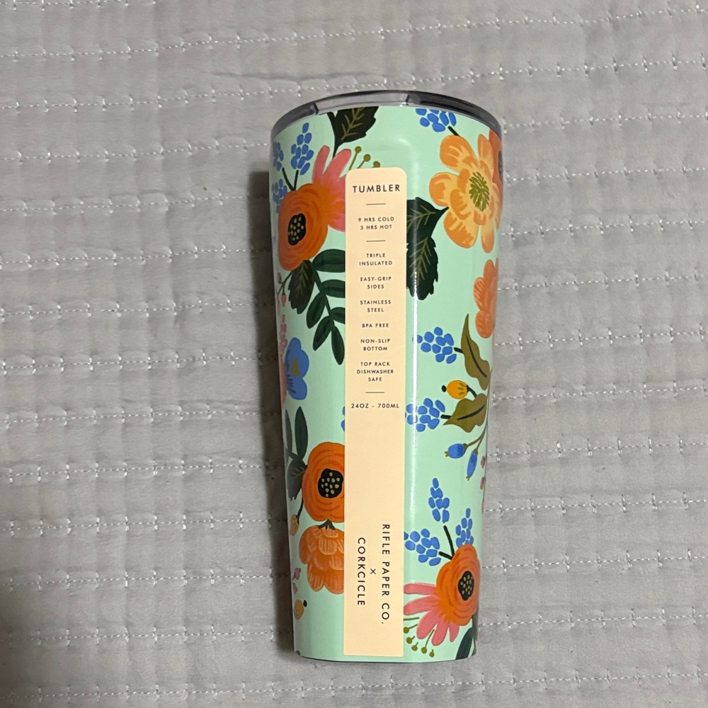 NEW Rifle Paper Co. Mint Floral 24oz. Tumbler with Floral Blooms